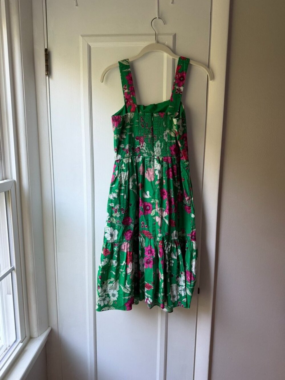 Eliza J Green Floral Tiered Smocked Midi Sundress Tank Strap Pocket 4P Petite - Picture 3 of 4